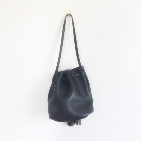 Boho Black Drawstring Bucket Bag Crossbody Purse - Picture 2 of 8